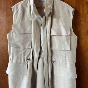 Dusan Classic Linen Vest Jacket Travel with Pockets Size M